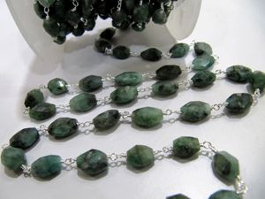 Natural Emerald Oval Faceted Beaded <b>Rosary</b> Chain Sold Per Foot - Product Image 2