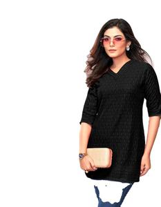 Elegante Kurti Corto Formal de Rayón con Bordado Chikankari, de Secado Rápido, para Fiestas, Universidad y Oficina, para Chicas - Product Image 1