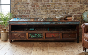 Reclaimed Wood TV Stand Industrial Rustic Console Cabinet With <b>Drawers</b> Handmade Recycled Timber Media <b>Unit</b> Living Room Furniture - Product Image 2
