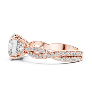 Bague de fiançailles solitaire en or rose avec diamant rond de laboratoire et pavé torsadé pour femme - Product Image 5