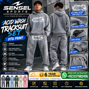 Customization Vintage Acid <b>Wash</b> Tracksuit <b>Set</b> Heavyweight DTG Printed Hoodie Sweatpants Suit High Quality Men's Streetwear - Product Image 1