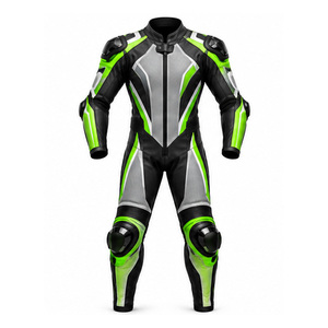 Men <b>Green</b> Black White Leather Motorcycle Racing Suit One Piece Breathable Protective Armor - Product Image 3