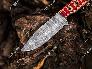 มีดเหล็กดามัสกัสเกรดอุตสาหกรรม ด้ามจับแบบเต็มด้าม ปลายมีดแบบดรอปพอยต์ ผลิตด้วยมือ สำหรับกิจกรรมกลางแจ้ง แคมป์ปิ้ง ยุทธวิธี เอาตัวรอด มีรูสำหรับนิ้ว OEM/ODM - Product Image 6