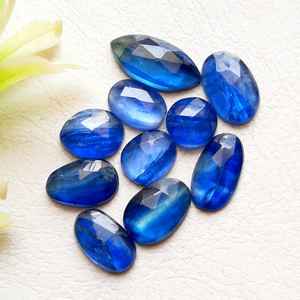 Lote de 10 piezas de piedras de cianita azul natural con corte rosa, piedras de cianita azul natural con reverso plano para la fabricación de joyas DIY. - Product Image 3