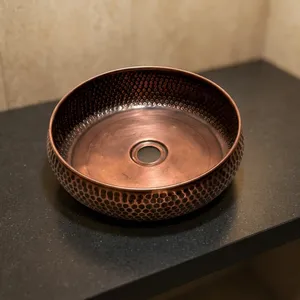 Handmade Hammered Copper Vessel Sink Luxury Modern <b>Bathroom</b> <b>Vanity</b> Wash Basin Decorative Copper Bowl Sink <b>Rustic</b> <b>Bathroom</b> Basin - Product Image 5