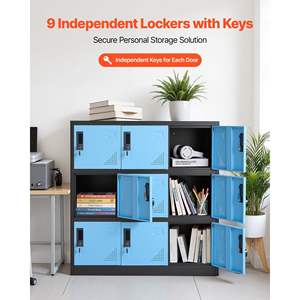 Casier métallique à 9 portes, armoire de rangement en acier verrouillable, capacité de 66 lb, 2 clés par porte, 3 niveaux, montage facile, 35,4 x 17,7 x 37, noir - Product Image 2