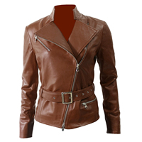 Blouson moto homme en cuir véritable marron, coupe ajustée, col montant zippé, ceinturé, pour automne-hiver, Zipro Industries 2026 Premium Nouveau