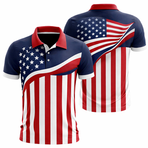 Camiseta Polo Personalizada con Estampado Patriótico de Estrellas de EE. UU., Jersey Deportivo de Golf Raglán para Hombre, 4 de Julio, OEM, Venta al Por Mayor - Product Image 2