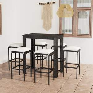 Conjunto de Bar para Jardín de 7 Piezas, Ratán PE Negro con Acero con Recubrimiento en Polvo, Duradero y Elegante - Product Image 1
