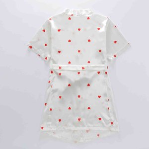 Vestido de Satén Estampado a Rayas para Niñas, Manga Corta, Cuello en V, Largo hasta la Rodilla, con Lazo, Ligero, Estilo Veraniego - Product Image 6