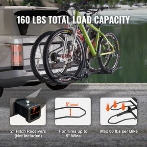 Portabicicletas de Plataforma para 2 Bicicletas, Montaje en Enganche, Capacidad Máxima de 160 LBS, Receptor de 2 Pulgadas, Diseño Plegable y Basculante para Ciclismo - Product Image 2