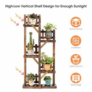 Pianta in legno a 5 livelli con 6 vasi espositore fioriera per mobili da giardino - Product Image 2