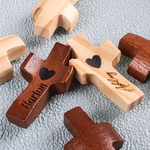 Premium quality Wooden Cross Engraved With Name And Heart Religious Decoration Handmade Freestanding Wedding Gift - Product Image 1