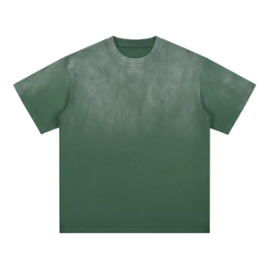 Camiseta de Manga Corta con Cuello Redondo y Estampado Tie-Dye para Hombre, 100% Algodón, Tejido de Punto, Corte Regular Informal, Diseño Sólido con Degradado Blanco y Gris - Product Image 2
