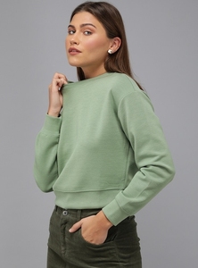 Sudadera de Cuello Redondo para Mujer, Color Sólido, Manga Larga, Informal, Transpirable, Tejida en Algodón, Estilo Otoñal - Product Image 3