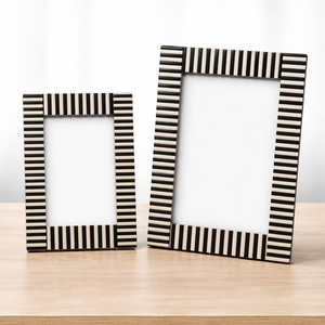 Black and <b>White</b> Striped Vertical Resin Mother of Pearl Handmade Photo <b>Frame</b> Modern Tabletop Home Decor Gift - Product Image 2