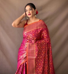 Sari de poliéster KV Woven para uso diario (rosa) - Product Image 2