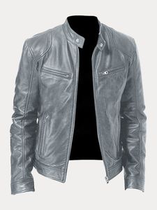 Chaqueta de Moto para Hombre, Roja, de Cuero Genuino, Transpirable, Resistente al Viento, con Cuello Alto, Cierre de Cremallera, Corte Ajustado, Forro de Algodón para Invierno - Product Image 5