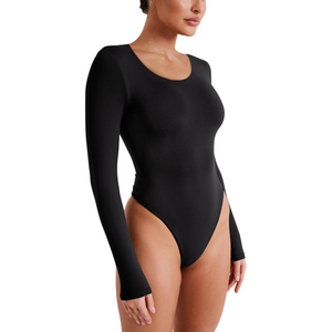 Nouvelle Arrivée 2026 – Justaucorps Femme Manches Longues Noir Col Rond Coupe Ajustée Uni Décolleté Élevé Tenue de Sport Confortable OEM ODM - Product Image 6