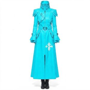 Manteau en cuir gothique haut de gamme, respirant, anti-plis, en cuir véritable, manches longues, col montant par RIVIAN ATLANTIC - Product Image 2