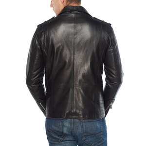 <b>Men's</b> Black <b>Leather</b> Canvas Windproof Moto Biker <b>Jacket</b> with Zip Closure Side Pockets Regular Fit Turn-down Collar Winter Style - Product Image 3