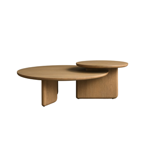 Mesa de Centro Redonda de Madera de Teca Sólida de Primera Calidad, Diseño Japonés-Escandinavo con Dos Niveles para Ahorrar Espacio - Product Image 1