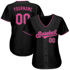 Maillot de baseball personnalisé noir et rose unisexe à manches courtes avec boutons sur le devant, respirant, en polyester, pour adultes, toutes saisons, maillots de softball - Product Image 2