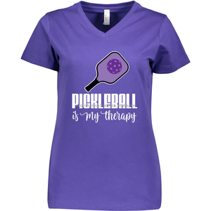Pickleball es mi terapia divertida camiseta con cuello en V para mujer juego Sport Ball - Product Image 1