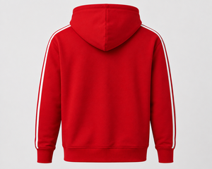 Sweat à capuche sportif rouge avec rayures pour homme |   Sweat-shirt décontracté à fermeture éclair intégrale |   Vêtements de sport avec logo personnalisé - Product Image 2