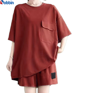 Conjunto de 2 piezas casual de moda, top holgado con cuello redondo y bolsillos, y shorts anchos de verano para mujer, tallas grandes. - Product Image 5