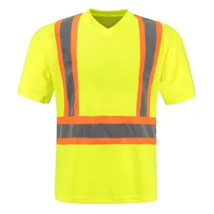 男装v领Hi Vis t恤反光安全石灰夏季工作服装高能见度安全t恤