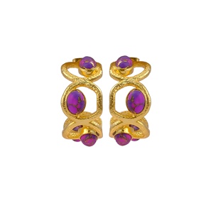 Pendientes bohemios hechos a mano de cobre turquesa chapado en oro aros de latón para mujer - Product Image 6