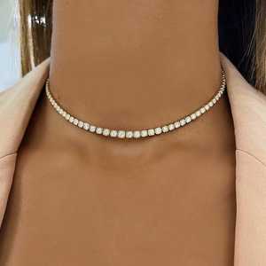 Real Solid Gold Diamond Tennis <b>Necklace</b> Round Brilliant Cut Lab Diamond Unisex Classic Everyday Wear Jewelry OEM ODM Wholesale - Product Image 2