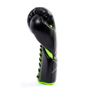 Gants de boxe professionnels en cuir de vache véritable noir et vert, rembourrage confortable, gants de combat personnalisés - Product Image 2
