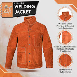 <b>Brown</b> High Quality <b>Leather</b> Safety Winter Wear Welding <b>Jackets</b> Welder Work Protective Heat Resistance <b>Jacket</b> for Labor Working - Product Image 2