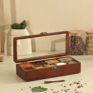 Nueva y Popular Caja de Especias Cuadrada de Madera con Cuchara (Compartimentos No Extraíbles de 50 ml, Color Personalizado, ARTESANÍA ATEMPORAL para Cocina) - Product Image 1