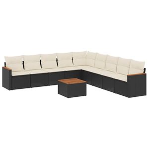 Ensemble de canapés de jardin noirs avec rotin crème, mobilier d'extérieur élégant - Product Image 2