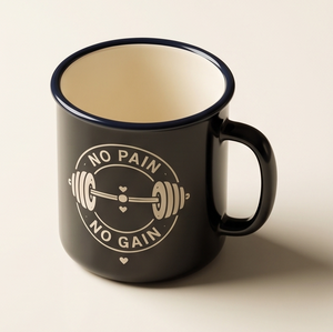 Black <b>Iron</b> Enamel Mug No Pain No Gain Barbell Badge Print Metal Coffee Cup Wholesale Direct Factory Partner Market Hub - Product Image 5