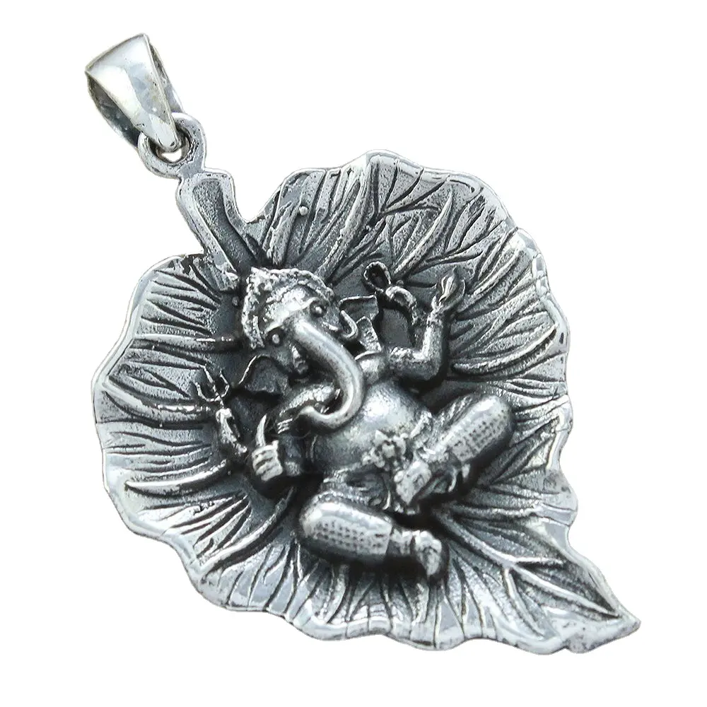 Lord Ganesha Leaf 925 Sterling Silver Pendant Customize Vintage Antique Style Amazing Design Stunning Pendant Unisex Jewelry
