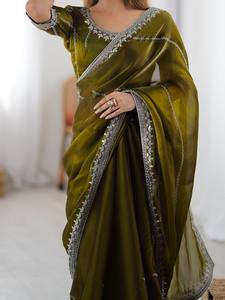 Sari en soie de qualité supérieure avec broderie complexe en fils et sequins – Collection d'exportation internationale - Product Image 5