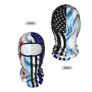 Cagoule unisexe avec imprimé drapeau américain et ligne bleue fine, couvrante, pour adulte, 100 % polyester, par sublimation - Product Image 1