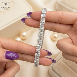 SHREERAJ SOLITAIRE Pulsera de tenis con diamantes cultivados en laboratorio, corte esmeralda, oro blanco de 14K, claridad VVS blanca, diseño HipHop para mujer, IGI - Product Image 1