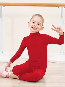 Justaucorps rouge à manches longues et col roulé pour filles, tenue de danse pour l'entraînement, gymnastique, justaucorps pour enfants, justaucorps intégral - Product Image 3