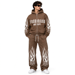 Men's Custom Heavyweight Cotton Fleece Tracksuit Oversized Pullover <b>Hoodie</b> And Sweatpants Set With Embroidered Graphic - Product Image 6
