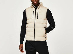 Gilet matelassé d'hiver pour homme, col montant, coupe-vent, décontracté, pour l'extérieur, couleur unie, fermeture éclair, beige, rembourrage en polyester, OEM - Product Image 6