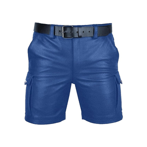 Pantalones Cortos Cargo Azules para Hombre, Cintura Media, con Presillas para Cinturón, Estilo Bermuda Informal, con Bolsillos, Material de Poliéster - Product Image 1
