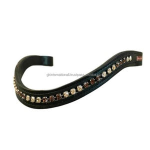 Bande de front rembourrée en cuir épais noir et marron pour chevaux cristaux ronds personnalisés brillant bande de front diamante bling pour bride - Product Image 3