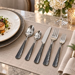 White Disposable Stainless Steel Simple <b>Mirrored</b> Cutlery Flatware <b>Set</b> for Wedding Tabletop Food Serving Utensils Elegant Wedding - Product Image 1