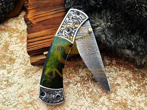 Couteau de poche pliant en acier Damas fait main avec manche en résine de qualité supérieure - Product Image 5