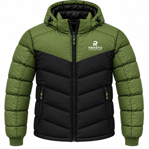 Chaqueta acolchada verde oliva y negra para hombre, chaqueta acolchada de invierno para hombre al por mayor, chaqueta acolchada con capucha para hombre con logo personalizado. - Product Image 1